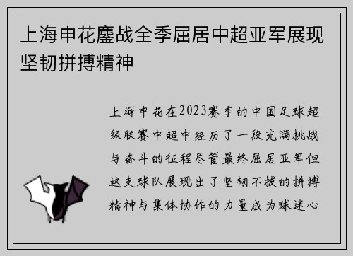 上海申花鏖战全季屈居中超亚军展现坚韧拼搏精神 上海申花鏖战全季屈居中超亚军展现坚韧拼搏精神