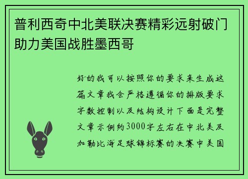 普利西奇中北美联决赛精彩远射破门助力美国战胜墨西哥 普利西奇中北美联决赛精彩远射破门助力美国战胜墨西哥