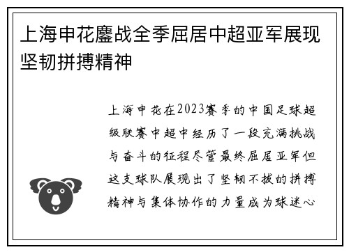 上海申花鏖战全季屈居中超亚军展现坚韧拼搏精神 上海申花鏖战全季屈居中超亚军展现坚韧拼搏精神